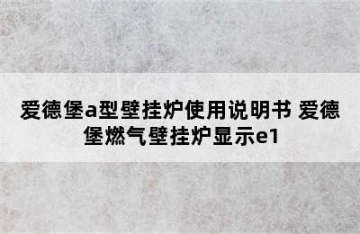 爱德堡a型壁挂炉使用说明书 爱德堡燃气壁挂炉显示e1